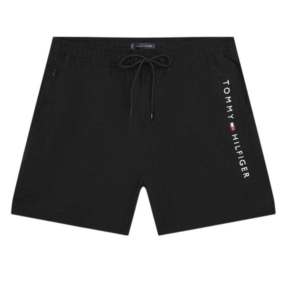 Tommy Hilfiger Mens Logo Mid Length Swim Shorts / Black